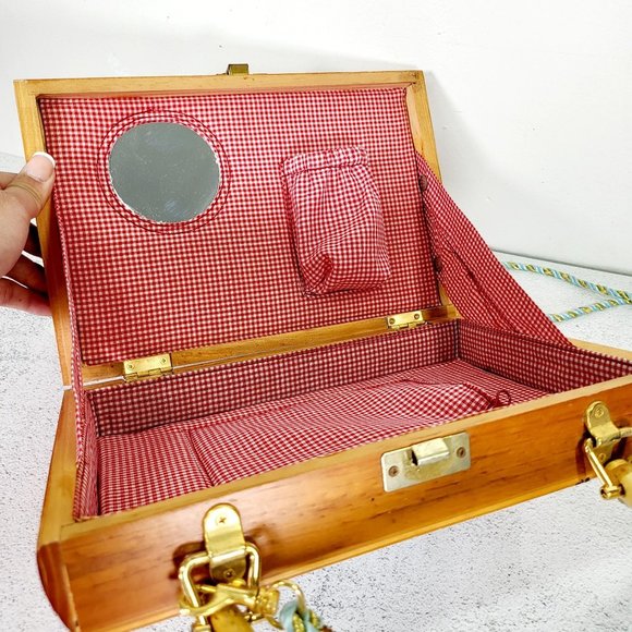 VIntage Parasol Painting Art Wooden‎ Vanity Crossbody Carry On Bag geisha 1909 - Picture 4 of 12